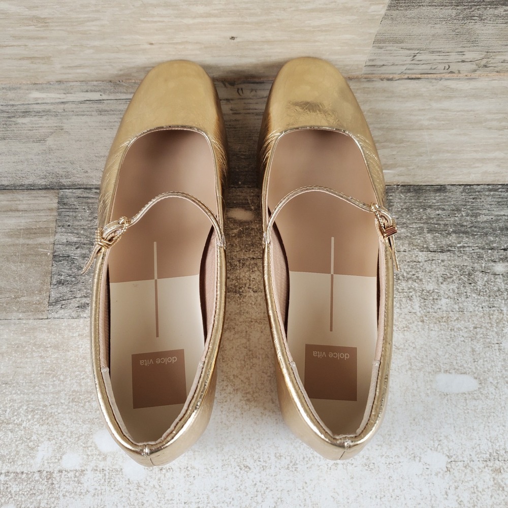 Dolce Vita Aileen Womens Mary Jane Flats Sz 6 M Gold Leather Buckle Square Toe - Picture 4 of 10